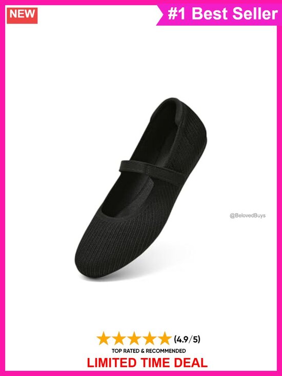 Shoes - Mary Jane Flats Round Toe Knit Slip On Adjustable Strap Comfortable